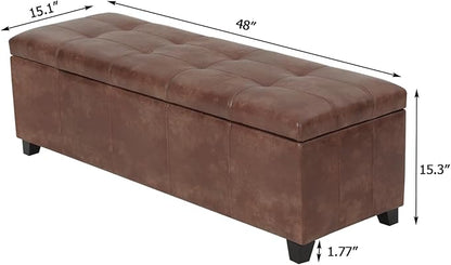 Homebeez 48" Faux Leather Storage Ottoman,End of Bed Bench,Upholstered Ottoman Bench with Storage for Living Room,Bedroom,Entryway
