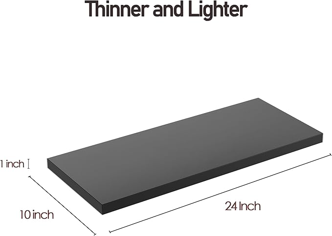 JPND Wall Shelf Set of 2, Black Floating Shelves 24 in W x 10 in D x 1 in H, Wooden Floating Wall Shelf with Invisible Brackets for Living Room/Bedroom/Bathroom/Kitchen Storage and Decor