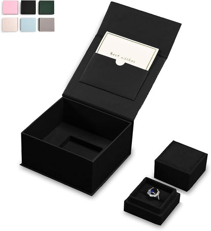 Oirlv Velvet Ring Gift Box with Exquisite Outer Packaging, Wedding Proposal Engagement Ring Box, Birthday Present Gift Box with Blank Greeting Card（Black）