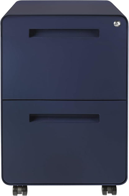 Laura Davidson Furniture Stockpile 2 Drawer Mobile File Cabinet with Lock - Under Desk Metal Filing Cabinet, Legal/Letter File Folders, Wheels and Stationary Feet, Pre-Assembled, Navy Blue