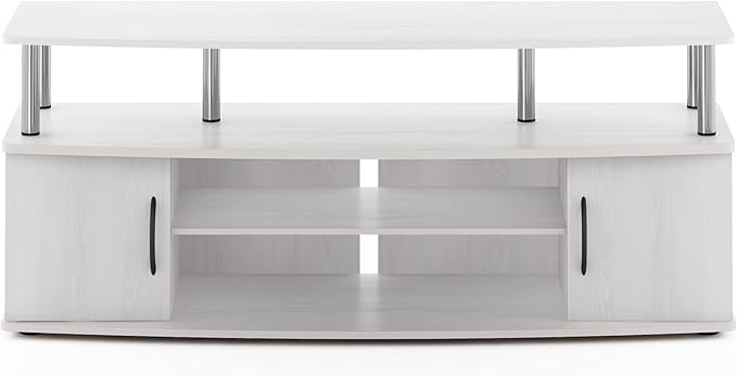Furinno JAYA Large Entertainment Stand for TV Up to 55 Inch, White Oak/Chrome