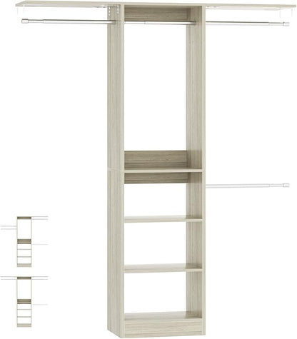 Cyclysio 4FT Small Closet System, 80"H Closet Organizer System with 4 Closets Rods & 3 Shelves, 48" Closets Organizers and Storage for Small Bedrooms, Laundry Rooms, Cloakrooms, White Oak