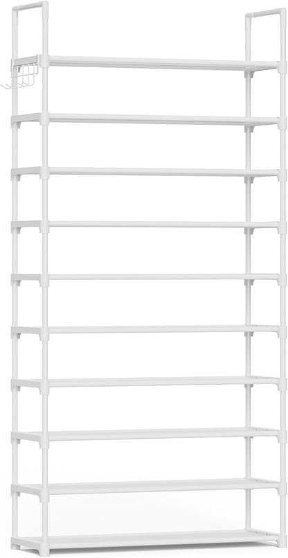 Kitsure Shoe Rack for Closet - 10-Tier Shoe Organizer with Hook Rack, Large-Capacity & Space-Saving Shoe Shelf for Entryway, Bedroom, Living Room,32.2" x 11.8" x 68.5", White