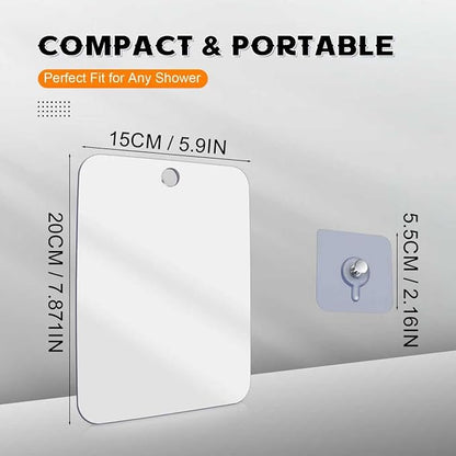 Fogless Shower Mirror for Shaving - Anti-Fog Acrylic Mirror with Adhesive Hook, No Drill Shatterproof Bathroom and Travel Mirror, 8x6 Inch Rectangle