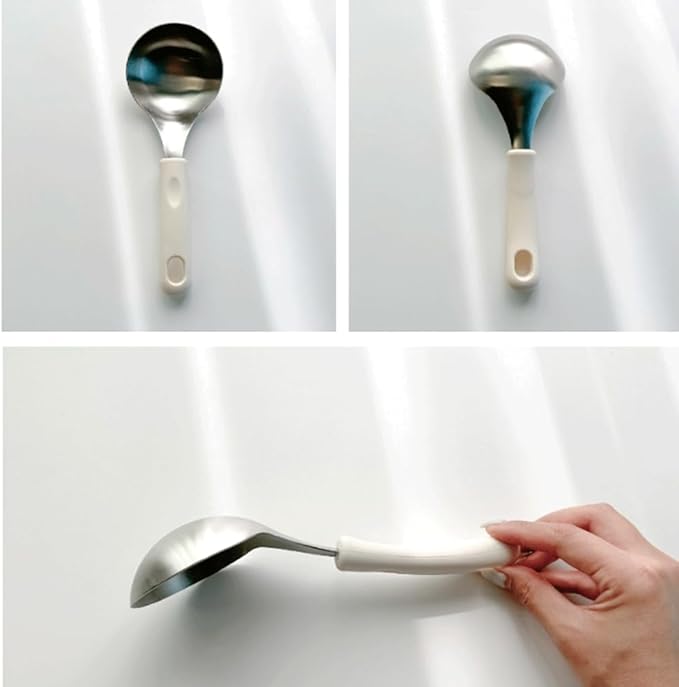 KKU-MIM Wide Head Serving Spoon with Silicon Handle, 8 inch, Stainless Steel, Includes Silicon Matching Rest, Modern Style, Various Color Available (Dark-Gray)