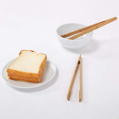 DUJEN 2 Pieces Bamboo Toast Tongs, 10.2 Inches Long Wood Toaster Tongs with Anti-slip Design, Tongs for Cooking with Cooking Oil Coating