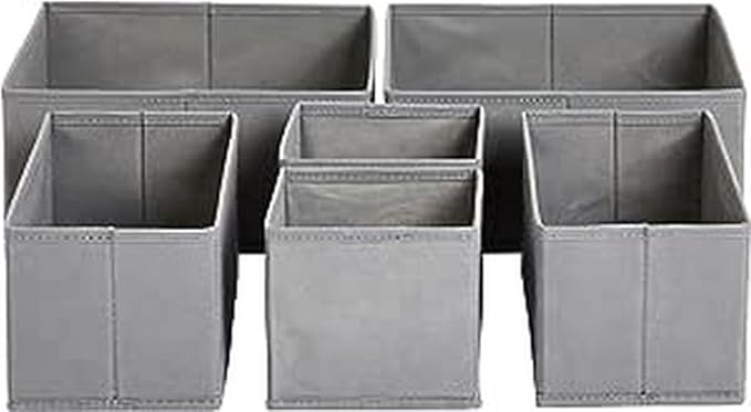 Amazon Basics Cloth Drawer Storage Organizer Boxes for Socks, Underwear and Baby Items Gray (Pack of 60)