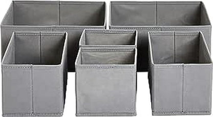 Amazon Basics Collapsible Cloth Drawer Organizer Boxes for Socks, Underwear and Baby Clothes, Storage Bins, Gray, Set of 6