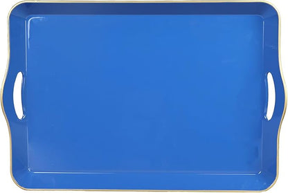 Spsyrine Large Blue Serving Tray with Handles, Plastic Decorative Tray for Coffee Table, Ottoman, Bathroom, Home Decor 17.3"*11.8"*2"