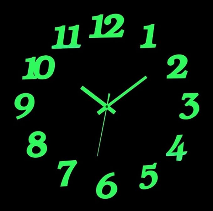 OceeK DIY Wall Clock, Fluorescence Modern Silent Non-Ticking, Battery Operated, 3D Quality Quartz Frameless Wall Closks,8-15" Round