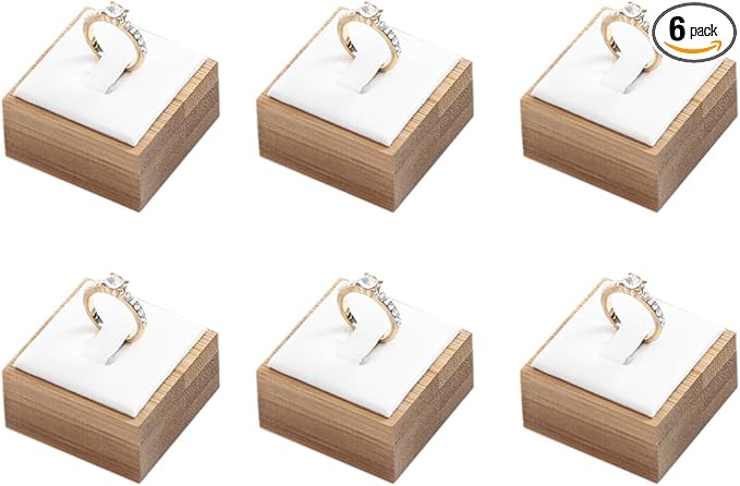 Coward Bamboo 6 Pcs Rings Display Stand, Ring Jewelry Holder Organizer Drawer Storage (White PU)