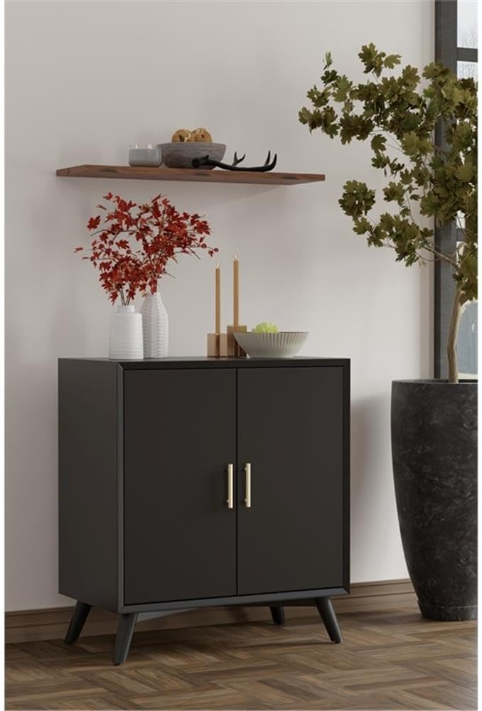 Alpine Furniture Flynn Mahogany and Veneer Bar Cabinet, Black