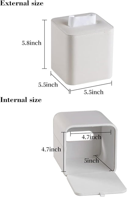 MEIBOOCH PU Leather Tissue Box Cover with Magnetic Closure, Square Tissue Box Holder with Rounded Edges Design (Beige, Square)