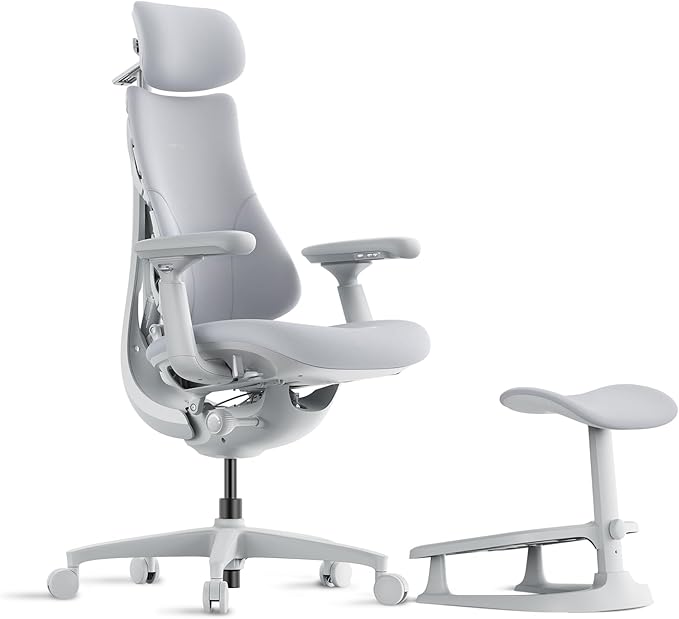 LiberNovo Dynamic Ergonomic Desk Chair + StepSync Footrest Bundle - Comfy Home Office Chair with Adaptive Lumbar Support, 160° Recline & Built-in Spine Stretch, Gray+45cm
