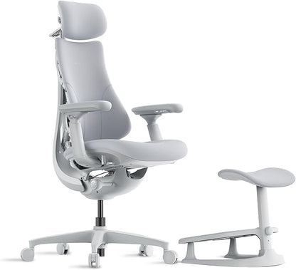 LiberNovo Dynamic Ergonomic Desk Chair + StepSync Footrest Bundle - Comfy Home Office Chair with Adaptive Lumbar Support, 160° Recline & Built-in Spine Stretch, Gray+45cm