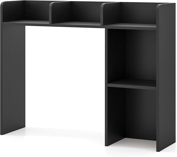 Desk Hutch, Desktop Shelf with 5 Shelves, Desk Bookshelf w/Anti-Toppling Devices, Wood Table Top Bookshelf Organizer, Small Desk Shelf for Study, Office, Dorm (Black, 5 Shelves)
