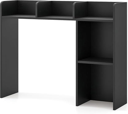 Desk Hutch, Desktop Shelf with 5 Shelves, Desk Bookshelf w/Anti-Toppling Devices, Wood Table Top Bookshelf Organizer, Small Desk Shelf for Study, Office, Dorm (Black, 5 Shelves)