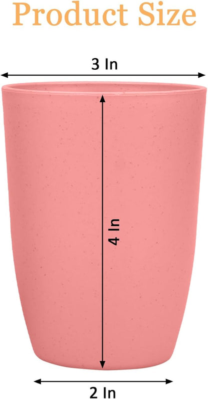 4Pcs Wheat Straw Cups, Unbreakable Drinking Cup, Reusable Cups Dishwasher Safe for Kitchen Party Camping, Color Pink