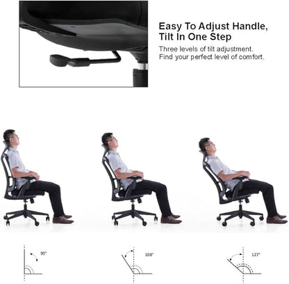 SUNLINE Ergo Plus Ergonomic Office Chair - Desk Chair, Mesh Computer Leatherette Headrest, Memory Foam Seat, and Smooth Casters - Adjustable Lumbar Support, Home Office - Black, 330 lbs