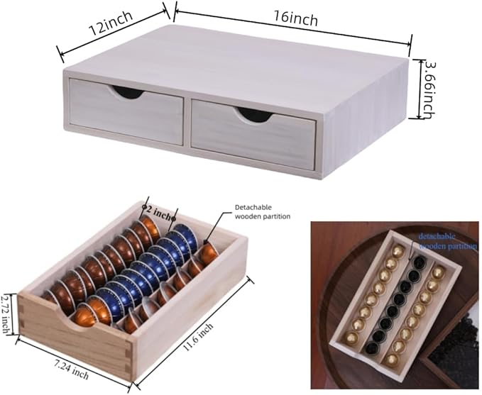 DDYURI Kitchen Storage Organizer with 2 Drawers for Coffee Brew K Cup/Coffee Pod Holder - Office Organization Drawer for Desk, Multi-Purpose Mini Wood Cabinet Countertop Stand Shelf CF1D2C White