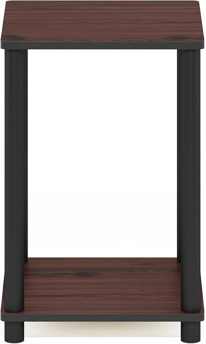 Furinno Turn-N-Tube Toolless Assembly Side Table, 2-Tier Brown End Table with Open Shelf, Night Stand, Bedside Table, for Living Room, Bedroom, Cherry Oak