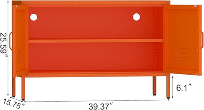 Locker Cabinet,Metal Storage Cabinet with 2 Doors,Morden TV Stand for Living Room,Bedroom,Orange