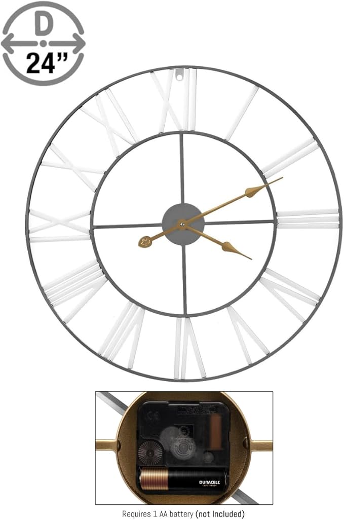 Sorbus Large Wall Clock for Living Room Decor - 24 inch Big Wall Clock Decorative - Battery Operated - Roman Numeral Analog Large Clock for Bedroom, Room, Home, Kitchen, Office, Wall Decor (White)