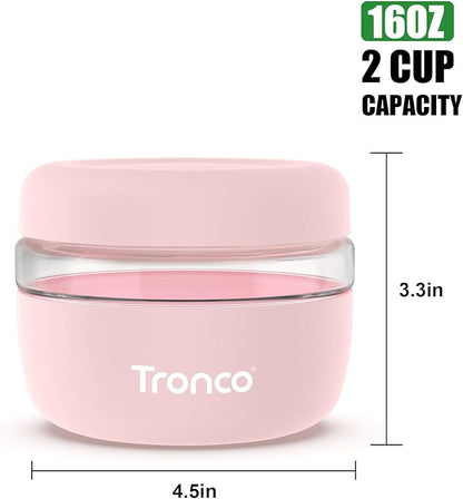 Tronco 16 oz Glass Food Storage Containers with Lids, Airtight, Leak & Spill Proof Glass Lunch Bowls for Meal Prep, Salad, Yogurt, Soup & Stew, Microwave & Dishwasher Safe, BPA-Free, Set of 4
