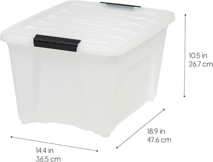 IRIS USA 8 Pack Stackable Storage Bin, 32 Quart Plastic Container Totes with Latching Lids for Home and Office Organization, Pearl