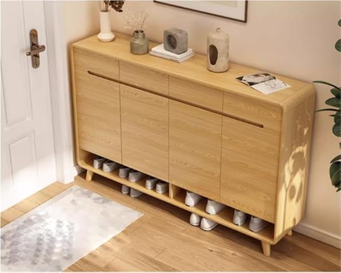 NIUYAO Shoe Storage Cabinet with 2 Drawers Solid Wood Morden Simple Style Free Standing Hidden Shoe Racks Organizer for Entrance Hallway Entryway -Wood 33" L x 14" W x 40" H