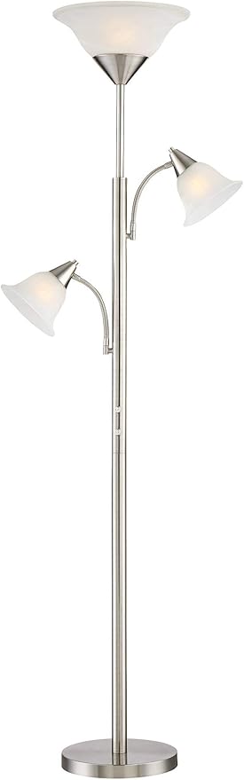 360 Lighting Jordan Modern Tree Torchiere Floor Lamp Standing 3-Light 71 1/2" Tall Brushed Nickel Silver Alabaster Glass Shades Decor for Living Room Reading House Bedroom Office