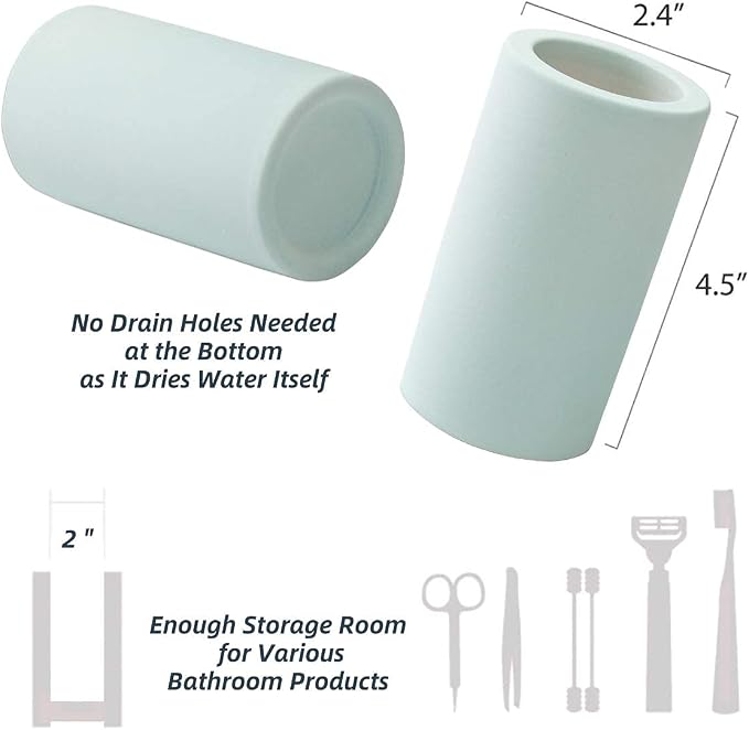 Fast-Drying Diatomite Toothbrush Holder - Bathroom Countertop Organizer Stand for Toothpaste, Makeup Brushes, Razors & Accessories (Mint Green)