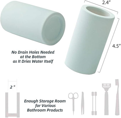 Fast-Drying Diatomite Toothbrush Holder - Bathroom Countertop Organizer Stand for Toothpaste, Makeup Brushes, Razors & Accessories (Mint Green)
