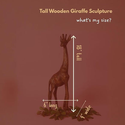 Tall Wood Giraffe Sculpture, Statues, Animal Figurines, Home Decor Accents, Living Room, Office, Desk, Coffee Table, Book Shelf, Hand Carved, African, Brown