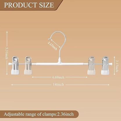 14Inch 100PACK Pants Hangers with Clips Adjustable Skirt Hangers for Women White Metal Non-Slip Trousers Hanger Heavy Duty Space Saving Clothes Hanger for Shorts,Jeans