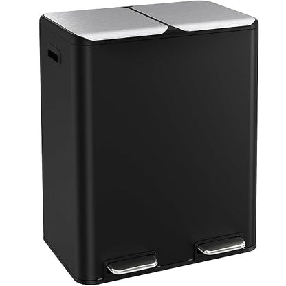 ComfyCorner 16 Gal (2 x 30 L) Dual Trash Can, Stainless Steel Kitchen Garbage Bin, Recycle Dustbin with Odor Control Box, Soft-Close Lid, Inner Buckets, Side Handle, Step Pedal, for Home Office