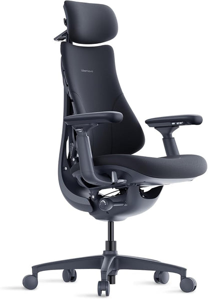 LiberNovo Dynamic Ergonomic Office Chair - Comfy Adjustable Desk Chair with Adaptive Lumbar Support, 160° Recline & Built-in Spine Stretch for Back Comfort, Home Office Long Hours Use, Black+48cm