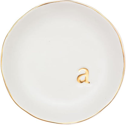 COLLECTIVE HOME - Ceramic Jewelry Tray, Decorative Trinket Dish for Rings Earrings Necklaces Bracelet Watch Keys, Birthday Mother's Day Christmas Gift for Women, 4.75", White Surface (A)