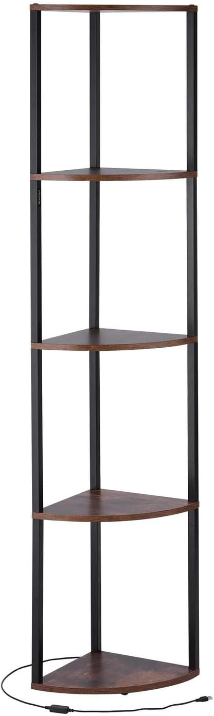 VEVOR 5 Tier Corner Shelf with LED Light, 64" Tall Corner Bookshelf with Storage Shelves for Collectibles, Display Shelf with Multi-Color Lights Controlled Via RC/APP for Bedroom, Living Room, Office