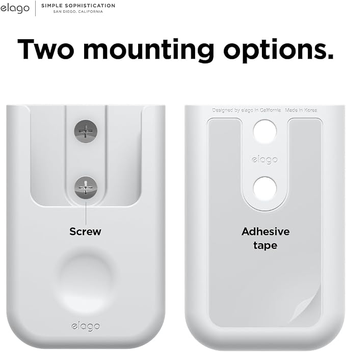 elago Universal Remote Holder Mount Compatible with Apple TV and All Other Control Devices - Adhesive Tape or Screw Mounting Options, Available Wired Charging [Small] [3rd & 2nd Gen] [White]