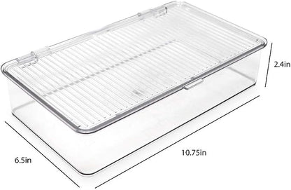 Isaac Jacobs Small Stackable Organizer Bin (10.75” x 6.5” x 2.4”) w Hinged Lid Clear Storage Box Home Office School Fridge Bathroom Kitchen Pantry Container BPAFree Food Safe (Small Clear) (Pack of 2)