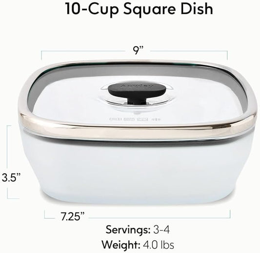 Anyday 10-Cup Square Glass Food Storage with Glass Lid | Plastic-Free Meal Prep & Microwave Cookware | Stackable Airtight Storage Container with Vented Lid for Microwave-Safe Reheating