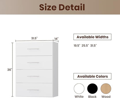 ROOMTEC 31.5" 4 Drawer Short Tower Closet Unit, Modular Closet System with Drawers and Shelf, Wardrobe Organizer for Bedroom or Walk-in Closet, Wall Mounted, Customizable Clothes Storage Unit, White