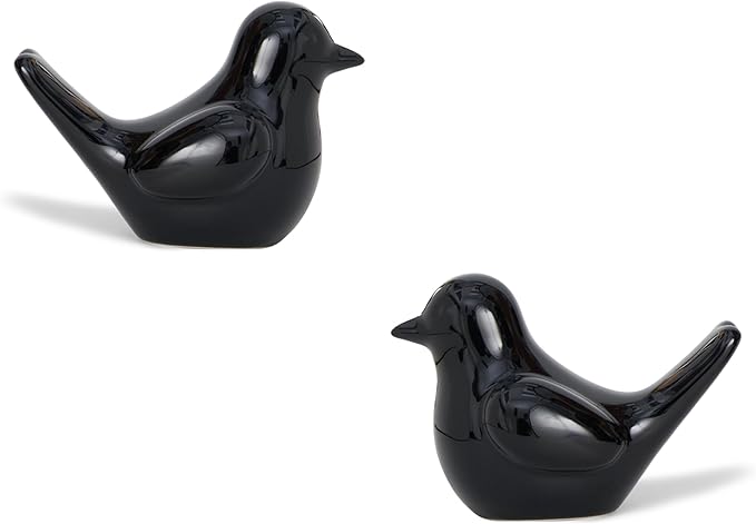 Artconal Small Black Bird Statue Ceramic 2-Piece Set, 2¾ inch Cute Knick Knack for Home Office Shelf Desk Decor