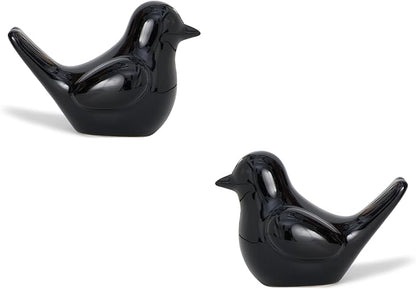 Artconal Small Black Bird Statue Ceramic 2-Piece Set, 2¾ inch Cute Knick Knack for Home Office Shelf Desk Decor