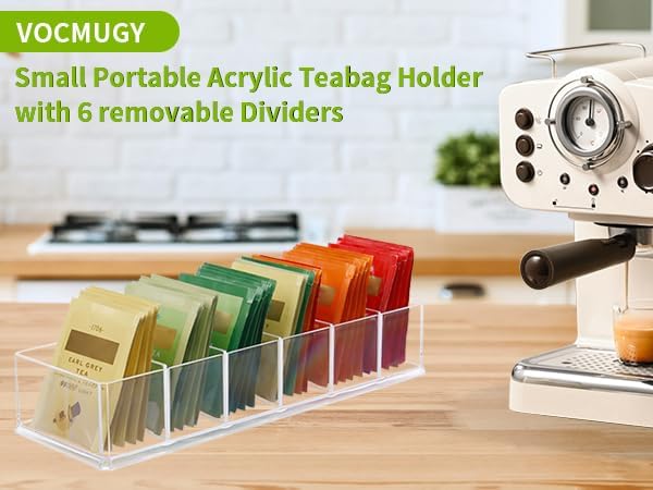 Tea Bag Organizer, Acrylic Tea Bag Holder, Clear Small Tea Packet Storage Box,Water Drink Packet Holder Organizer for Drawer, Countertop, Pantry, Kitchen, Cabinet, Shelf, 1 Pack
