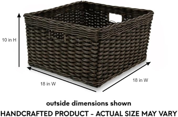The Basket Lady Square Deep Wicker Storage Basket, Large, 18 in L x 18 in W x 10 in H