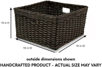 The Basket Lady Square Deep Wicker Storage Basket, Large, 18 in L x 18 in W x 10 in H