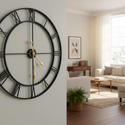 Zabiki 40 Inch Large Wall Clock Modern, Oversized Roman Vintage Farmhouse Decorative Black Metal Wall Clock for Living Room Decor, Xmas, Birthday Gift