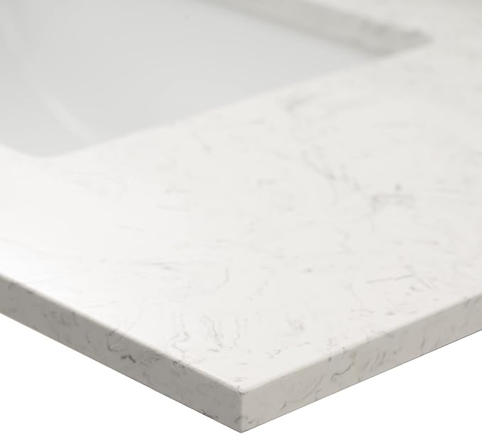 MSI Carrara Sky Vanity Top with Under Mount Rectangle Ceramic Sinks, Engineered Marble Stone, 4" CC Faucet Holes, 37"X22"